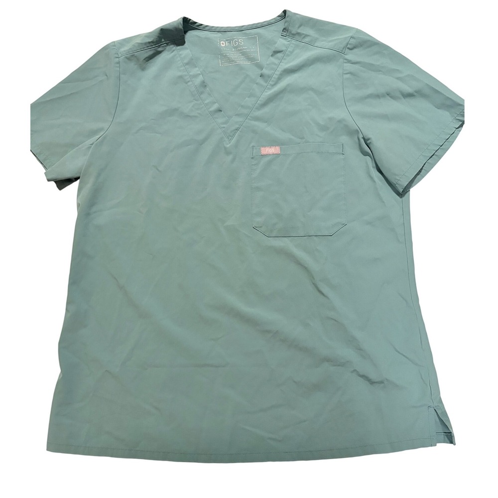 FIGS Women Light Green V Neck Scrub Top Short Sleeve Pocket Medical Professional